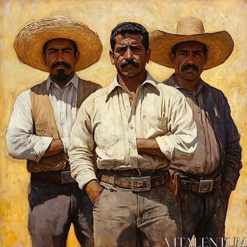 Three Men Portrait with Sombreros AI Image