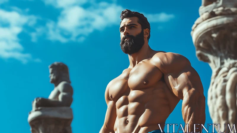 Muscular Man Under Blue Sky AI Image