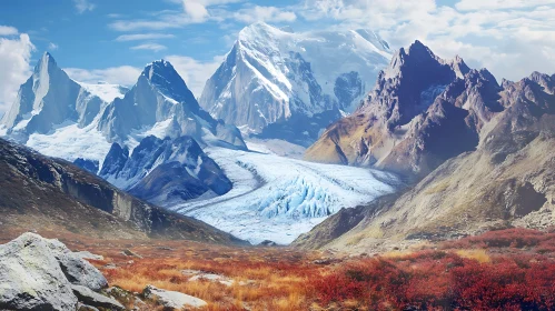 Snowy Peaks and Glacial Valley