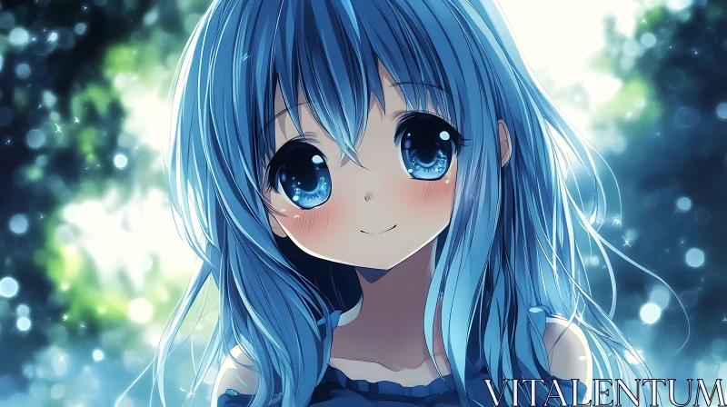 AI ART Blue-Haired Anime Girl with Serene Background