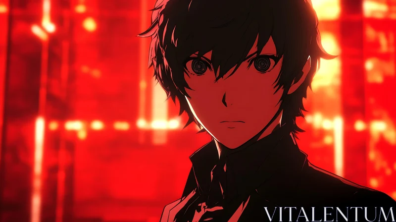 Intense Anime Character with Red Background AI Image