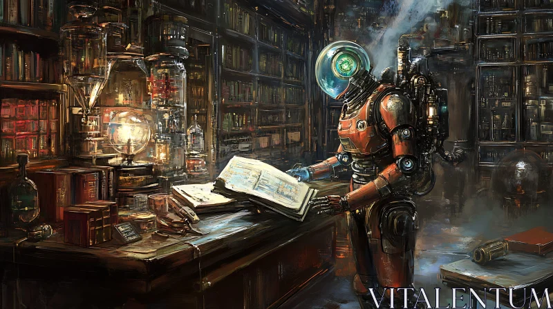 Robot in Library AI Image