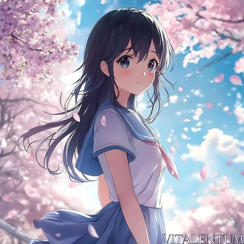 Spring Sakura Anime Girl Illustration AI Image