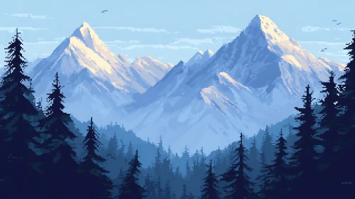 Tranquil Pixel Mountain Landscape