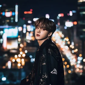 Nighttime Man Portrait with City Lights