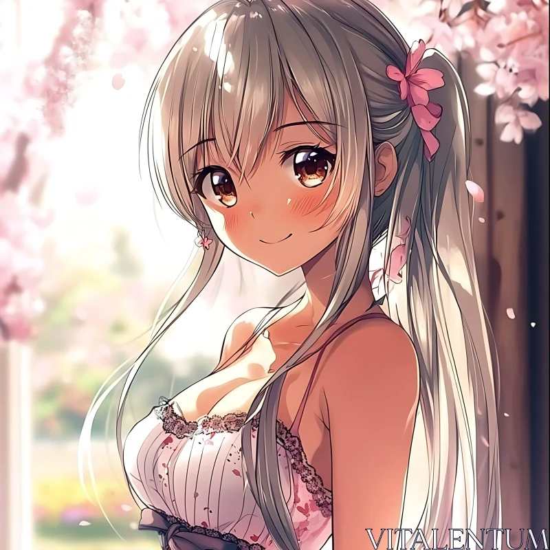 Anime Girl in Spring Blossom AI Image