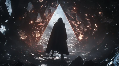 Figure in Cape Before Crystal Portal