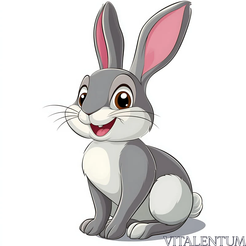 Grey Cartoon Rabbit with Pink Ears AI Image