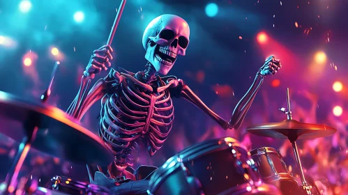 Neon Lit Skeleton Drummer Performance