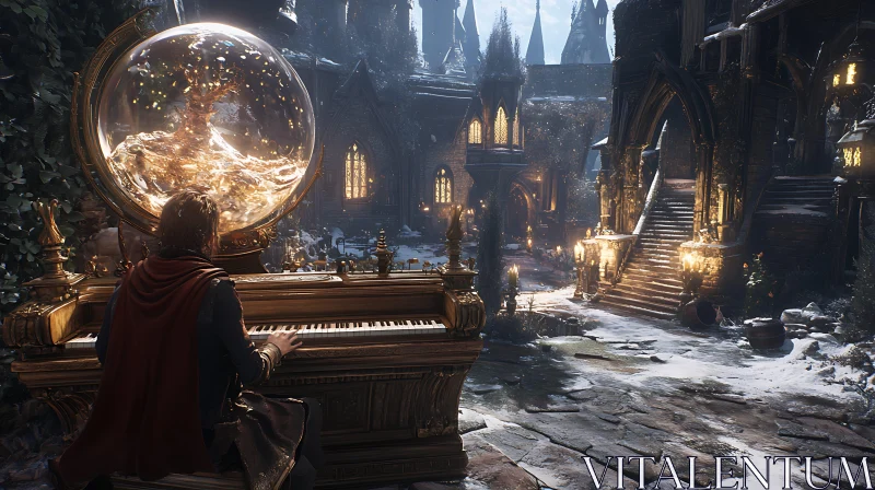 Magical Winter Piano Performance AI Image