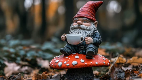 Garden Gnome with Tea Cup