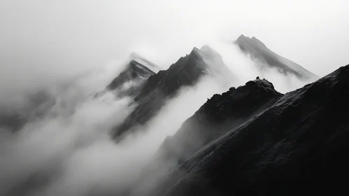 Misty Mountain Peaks in Monochrome