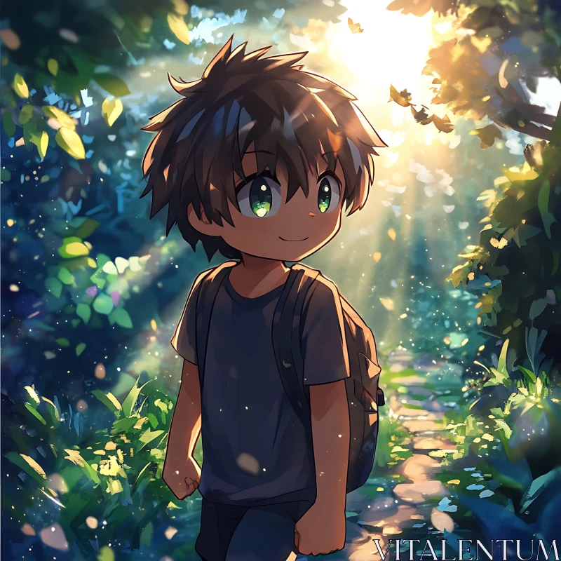 Adorable Anime Boy in Nature AI Image