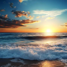 Coastal Sunset Scene with Gentle Waves