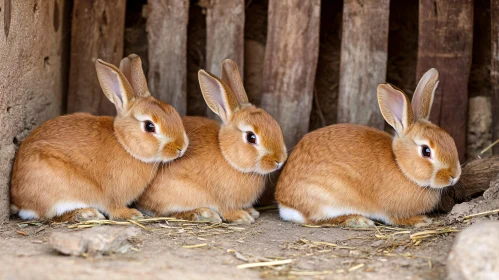 Three Ginger Rabbits Cuddling