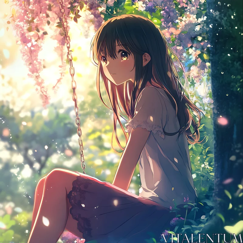 Reflective Moment on a Swing in Anime Style AI Image