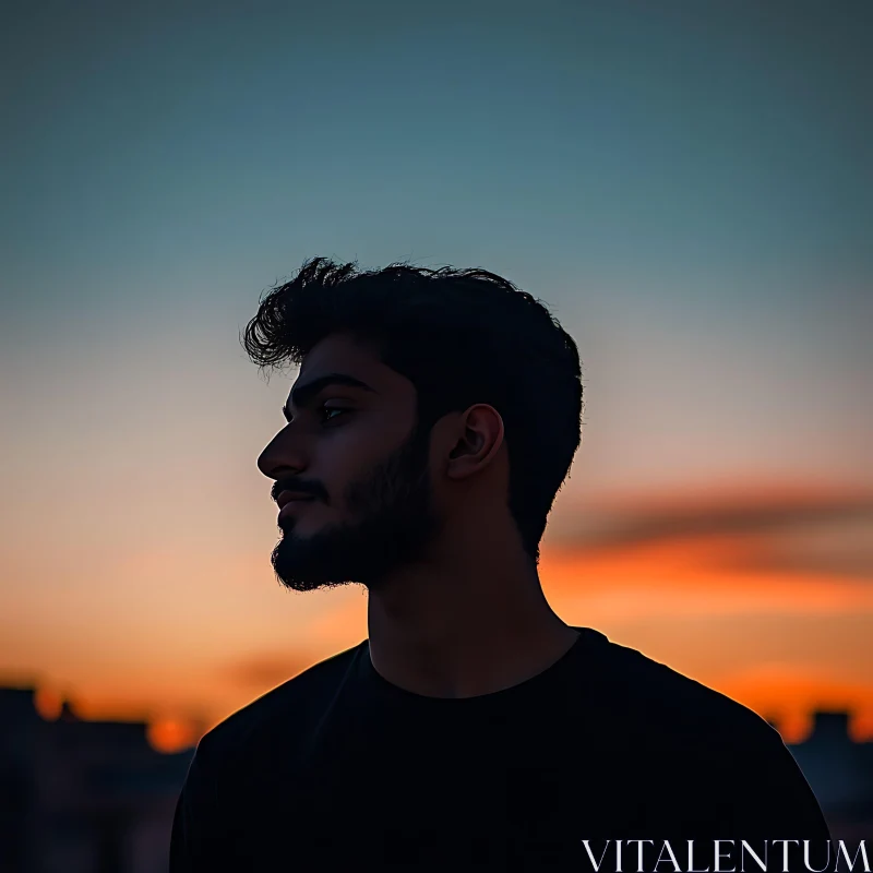 Profile of Man at Dusk AI Image