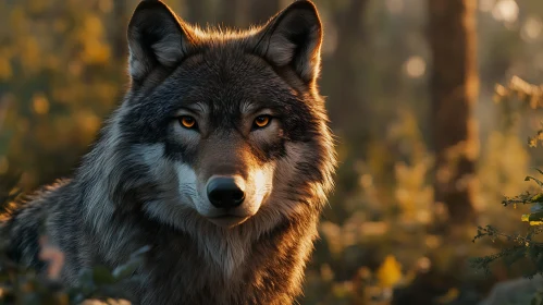 Portrait of a Wolf in the Woods