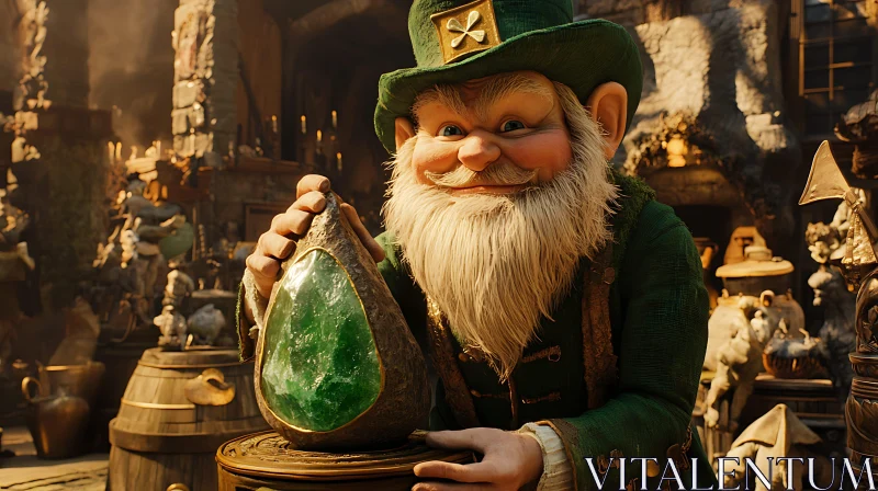 AI ART Glimmering Emerald Held by Leprechaun