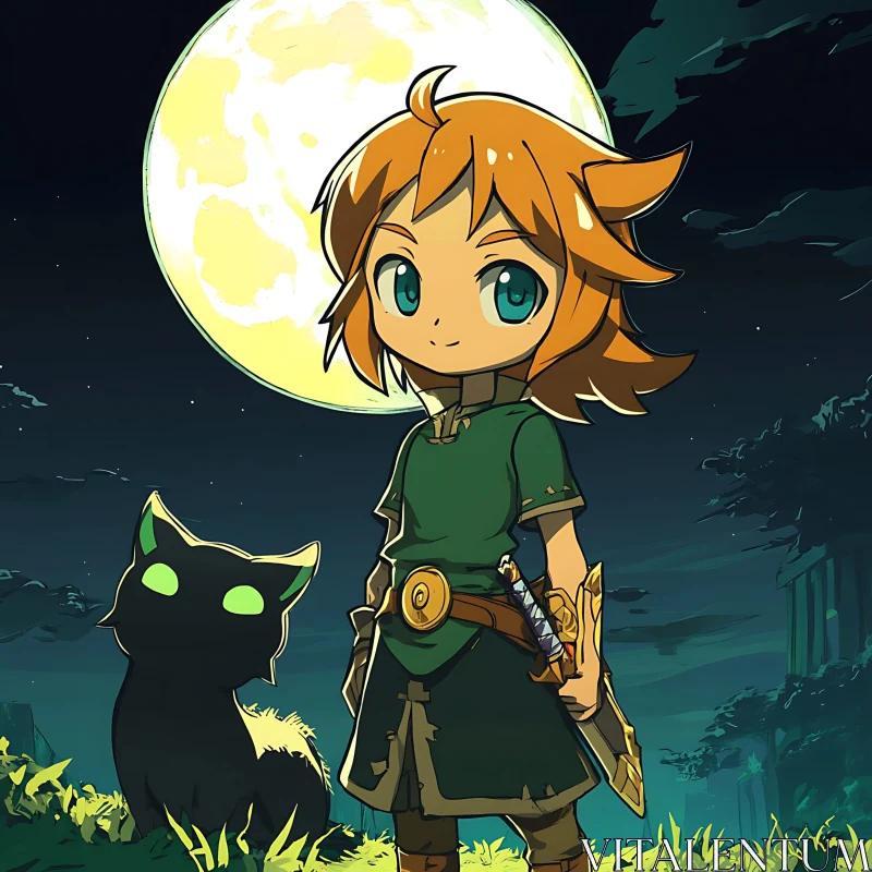 Fantasy Anime Moonlit Adventure AI Image