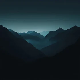 Misty Mountain Silhouettes in Blue