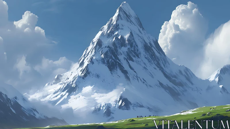 Alpine Mountain Scene with Green Meadow AI Image