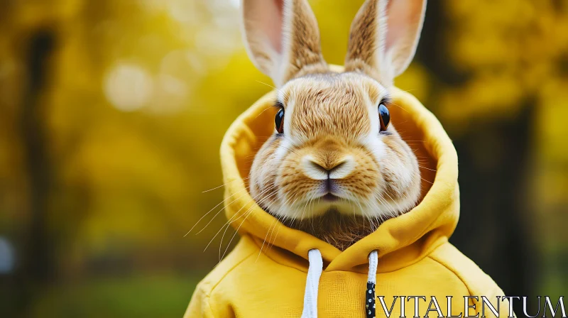 AI ART Cute Rabbit Portrait in Yellow Hoodie