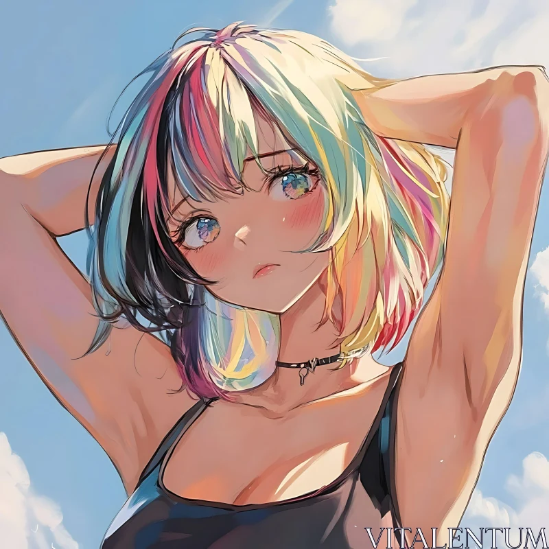 AI ART Colorful Haired Anime Girl in Casual Pose