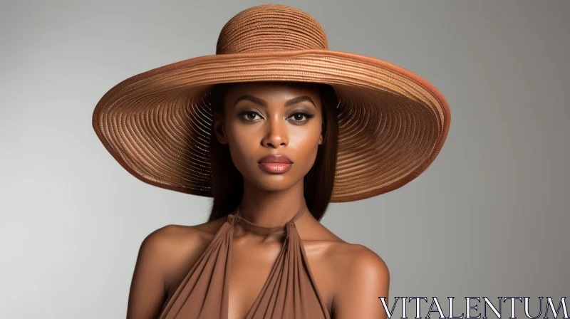African American Model in a Large Brown Hat - Handcrafted Beauty AI Image