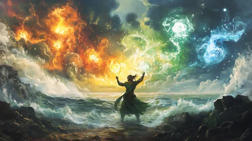 Wizard by the Sea Conjuring Magic