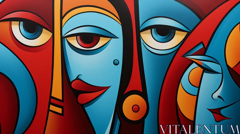 Colorful Contemporary Indian Art - Bold Faces on Large Canvas AI Image