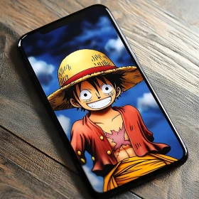 Anime Straw Hat Character on Phone Display