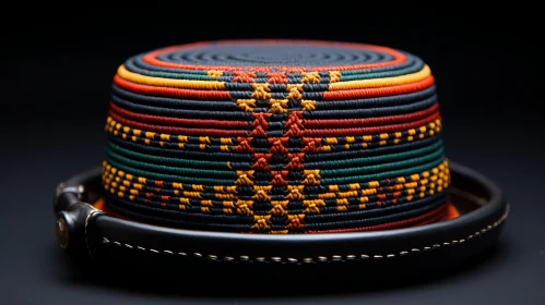 Elegant Colorful Hat with Intricate Weaving on Black Background