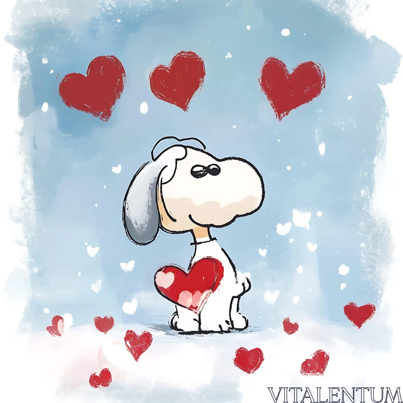 Heartfelt Cartoon Dog Illustration AI Image