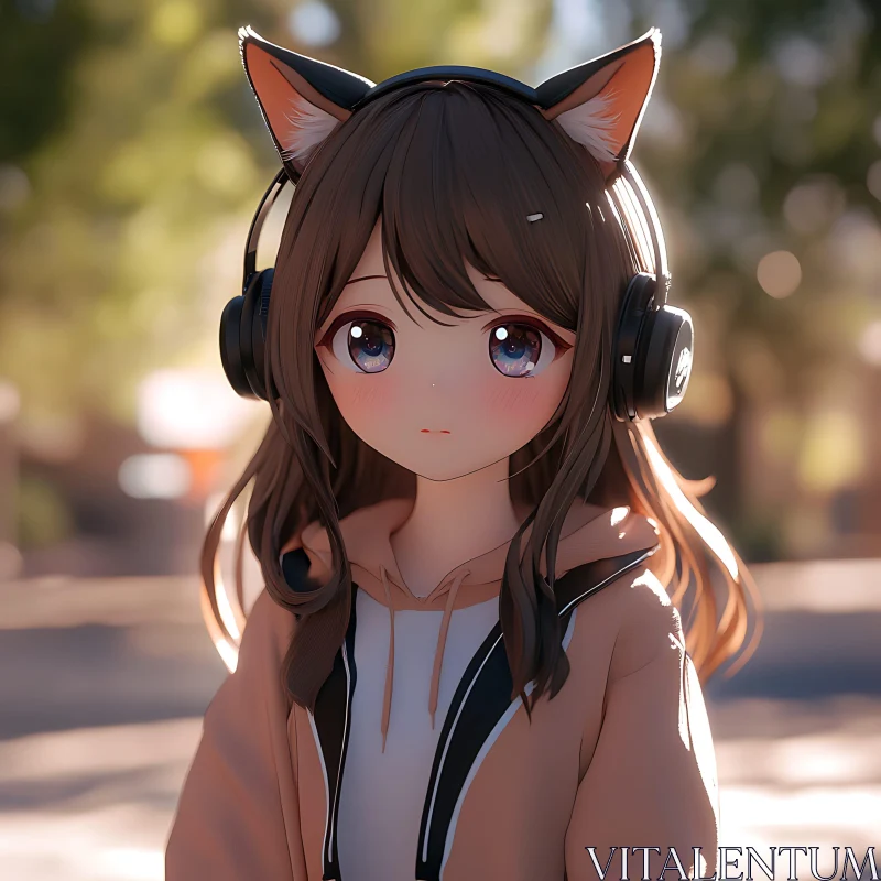 Cute Anime Girl in Hoodie AI Image