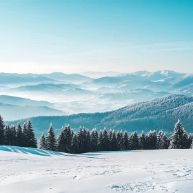 Winter Mountain Landscape with Pine Trees