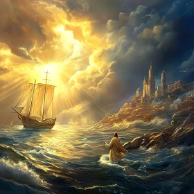 Divine Seascape with Ship and Figure