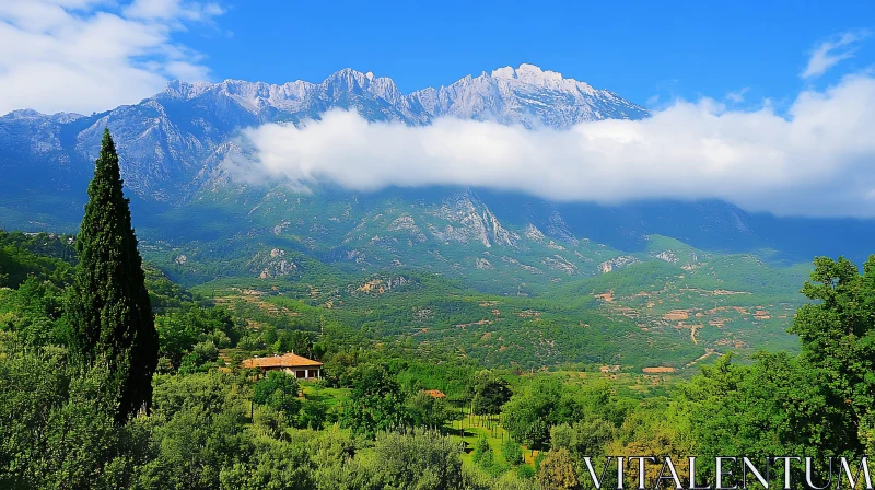 Lush Valley and Mountain Peaks AI Image