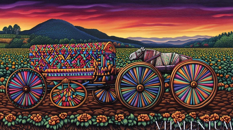 AI ART Vibrant Geometric Carriage in Field