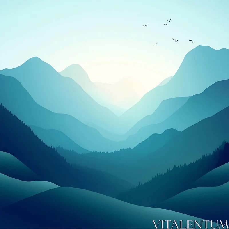 Blue Mountain Layers Serenity AI Image