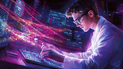 Man Coding in Virtual Reality Lab