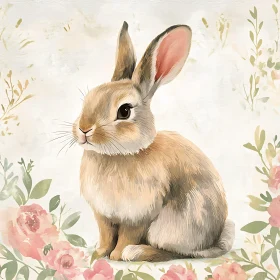 Watercolor Bunny with Roses Art