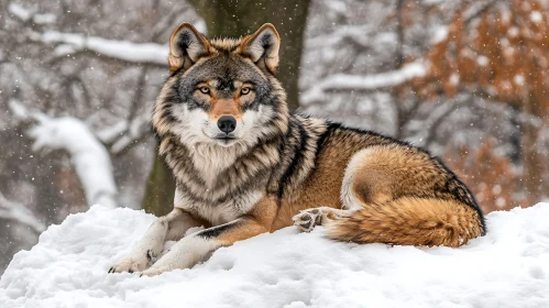 Wolf Resting on Snow