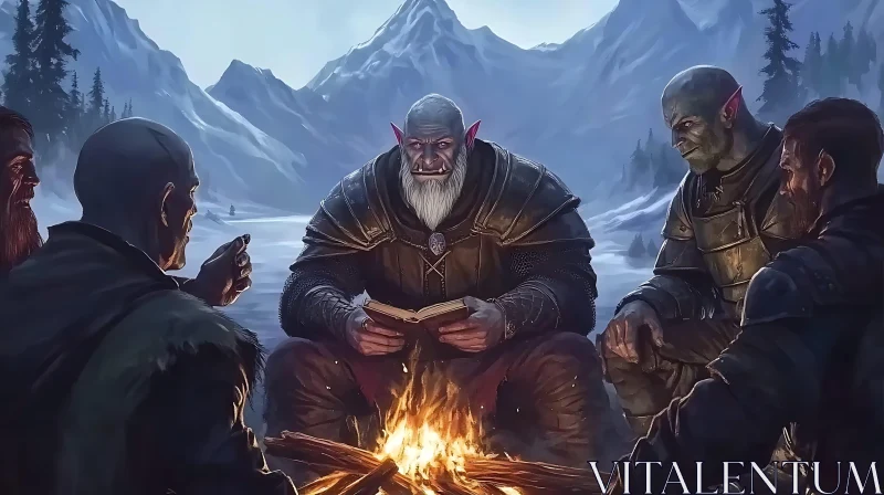 Orcs Reading by the Fire AI Image