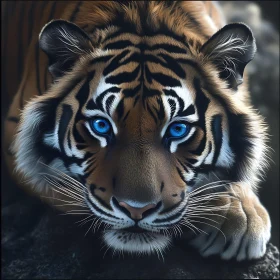Tiger with Blue Eyes Close-Up