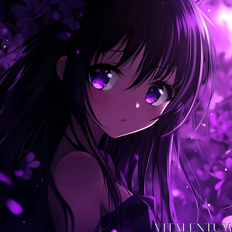 Mystical Anime Portrait: Purple-Eyed Girl AI Image