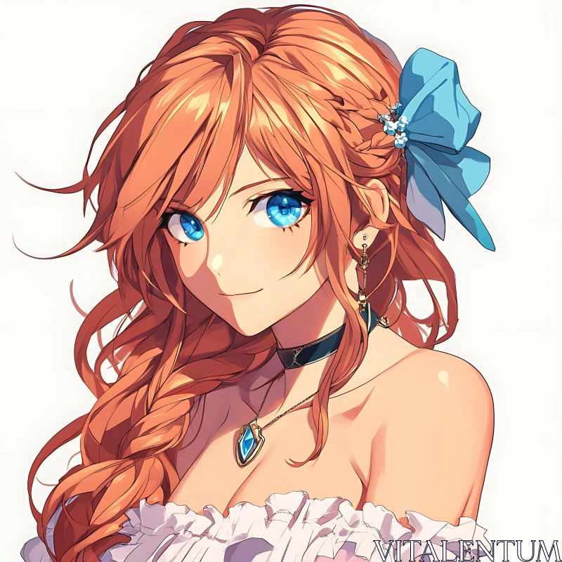 Elegant Anime Portrait with Intricate Accessories AI Image