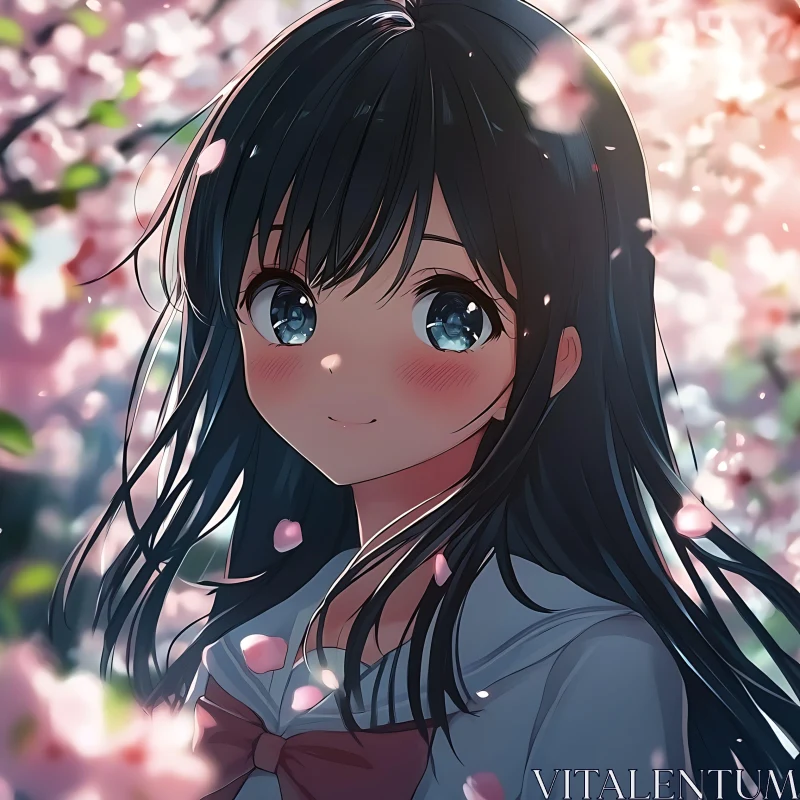 Anime Portrait in Sakura Scenery AI Image