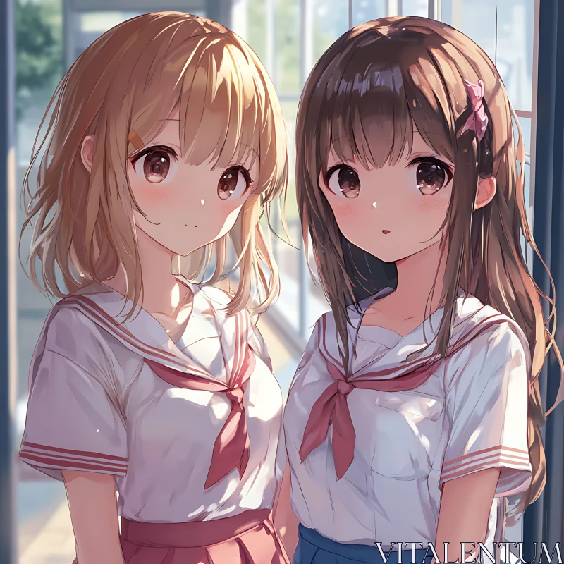 Anime Schoolgirl Friendship AI Image