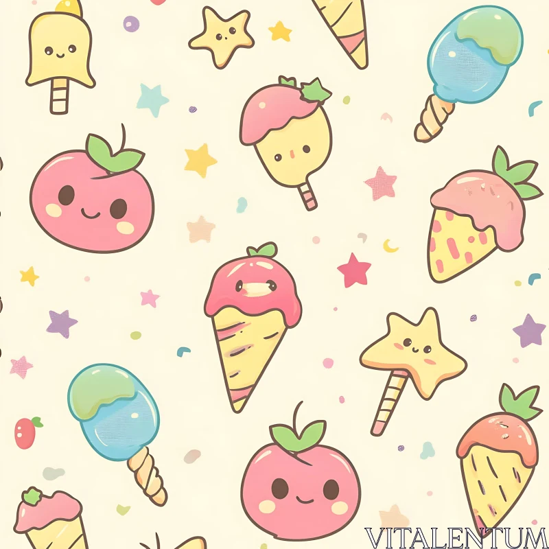 Cute Pastel Sweets and Stars Pattern AI Image